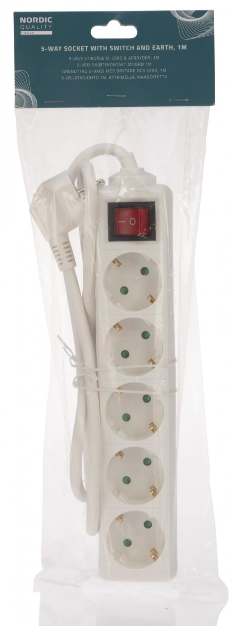 Nordic Quality Grenuttag 5-vägs med brytare och jord, 1m
