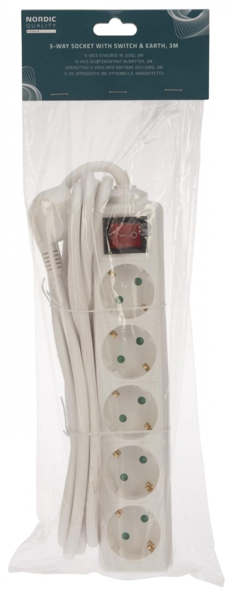 Nordic Quality Grenuttag 5-vägs med brytare och jord, 3m