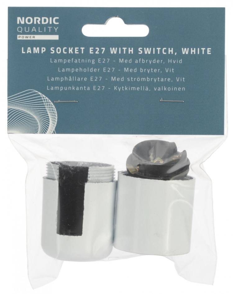 Nordic Quality Lampsockel E27 med brytare, Vit