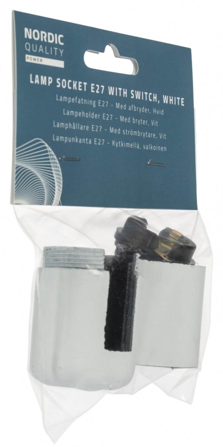 Nordic Quality Lampsockel E27 med brytare, Vit