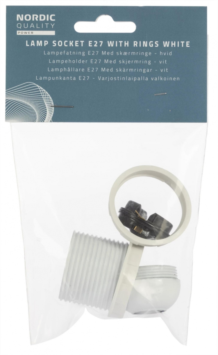 Nordic Quality Lampsockel E27 med lampskärmsring, Vit