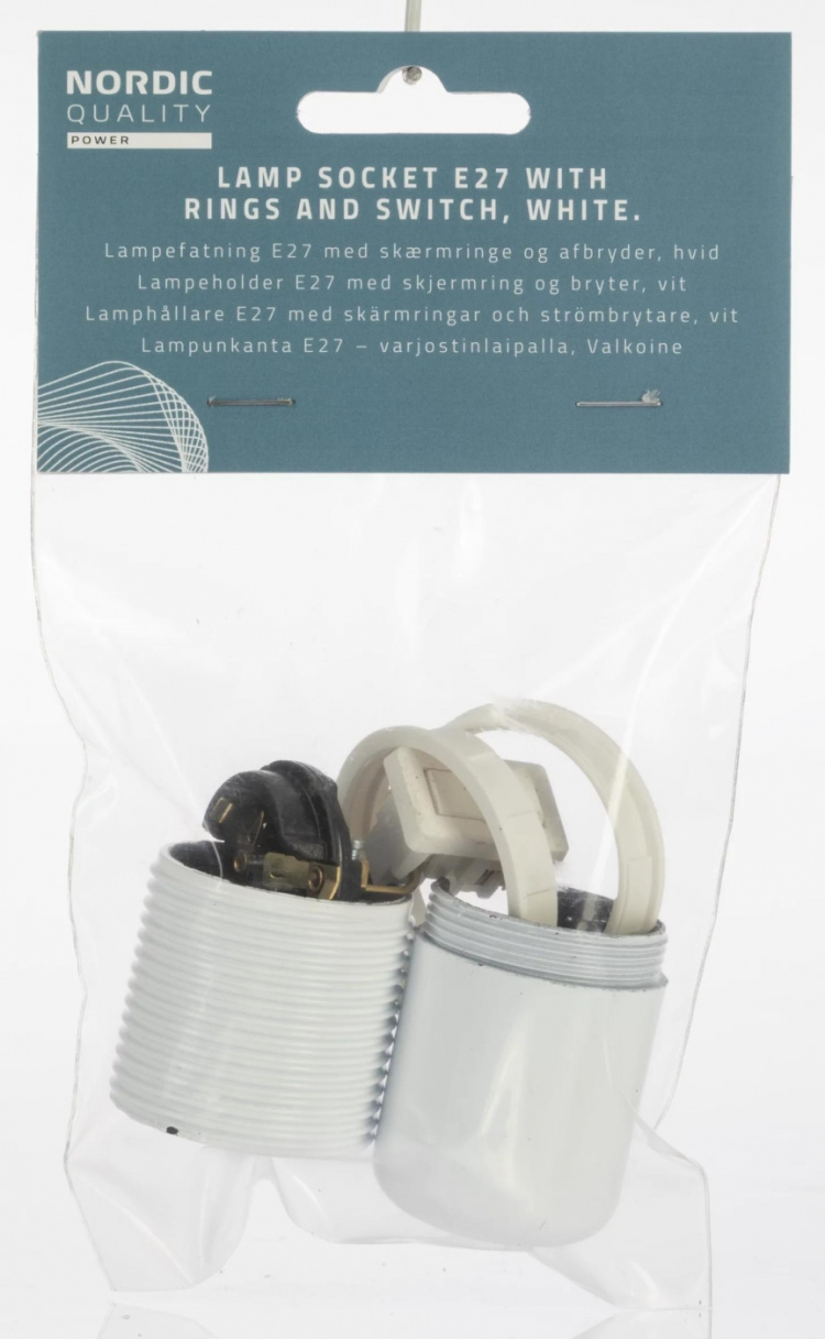 Nordic Quality Lampsockel E27 med ringar+brytare, Vit