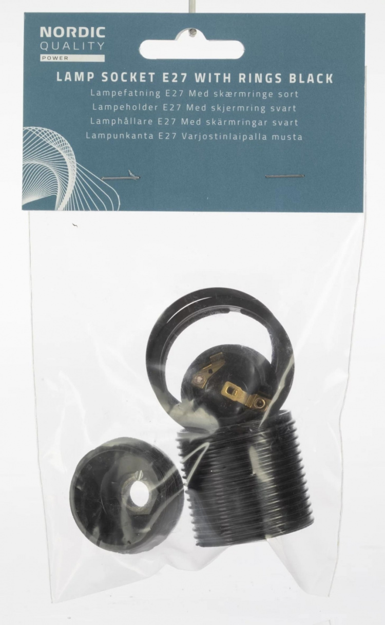 Nordic Quality Lampsockel E27 med lampskärmsring, Svart