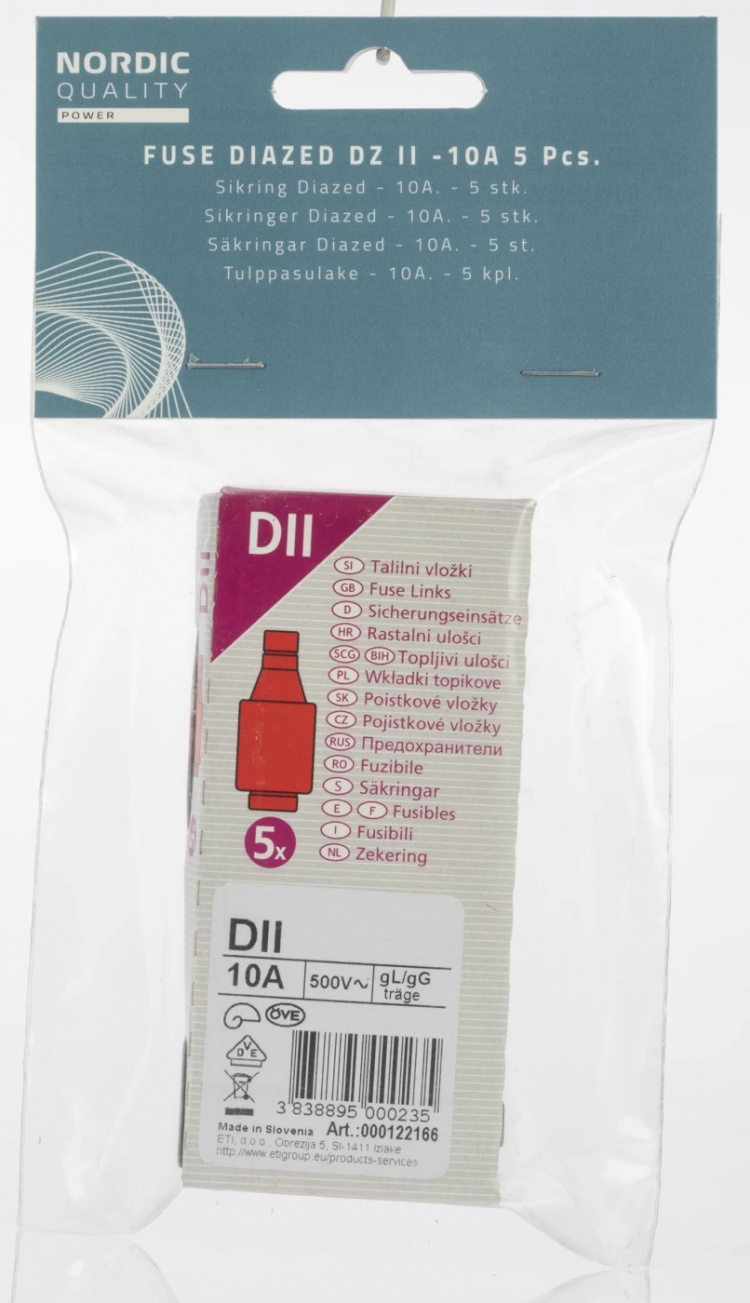 Nordic Quality Diazed DZ II säkringar, 10A, 5 st