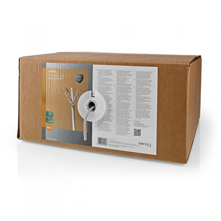 Nedis Nätverkskabel Roll | CAT6 | Fast | U/UTP | CCA | 305.0 m | Inomhus | Rund | PVC | Grå | Dragkorg