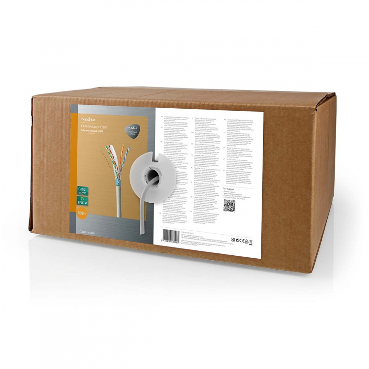 Nedis Nätverkskabel Roll | CAT6 | Fast | F/UTP | CCA | 305.0 m | Inomhus | Rund | PVC | Grå | Dragkorg