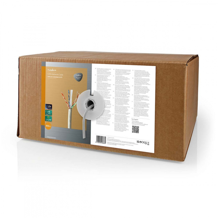 Nedis Nätverkskabel Roll | CAT6 | Fast | U/UTP | Bar koppar | 305.0 m | Inomhus | Rund | LSZH | Grå | Dragkorg Nedis Nätverkskabel Roll | CAT6 | Fast | U/UTP | Bar koppar | 305.0 m | Inomhus | Rund | LSZH | Grå | Dragkorg