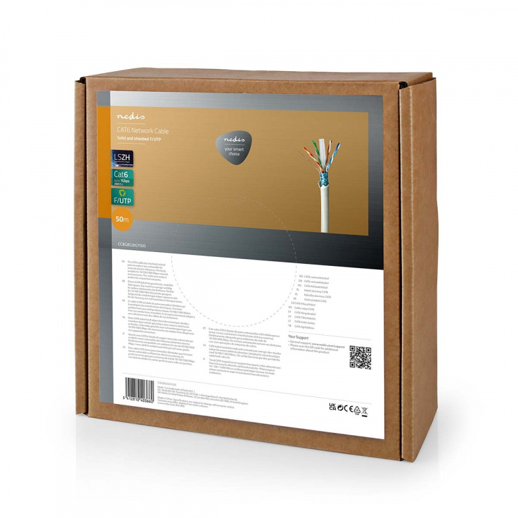 Nedis Nätverkskabel Roll | CAT6 | Fast | F/UTP | Bar koppar | 50.0 m | Inomhus | Rund | LSZH | Grå | Dragkorg Nedis Nätverkskabel Roll | CAT6 | Fast | F/UTP | Bar koppar | 50.0 m | Inomhus | Rund | LSZH | Grå | Dragkorg