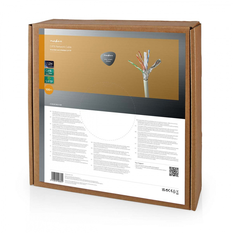 Nedis Nätverkskabel Roll | CAT6 | Stranded | S/FTP | Bar koppar | 100.0 m | Inomhus | Rund | LSZH | Grå | Dragkorg