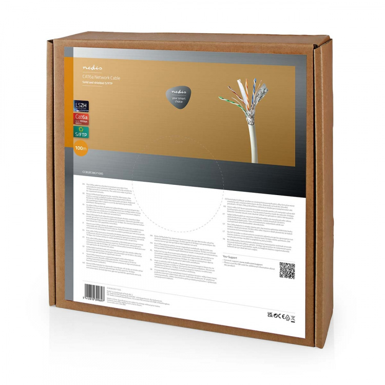 Nedis Nätverkskabel Roll | CAT6a | Fast | SF/UTP | Koppar | 100.0 m | Inomhus | Rund | LSZH | Grå | Presentbox