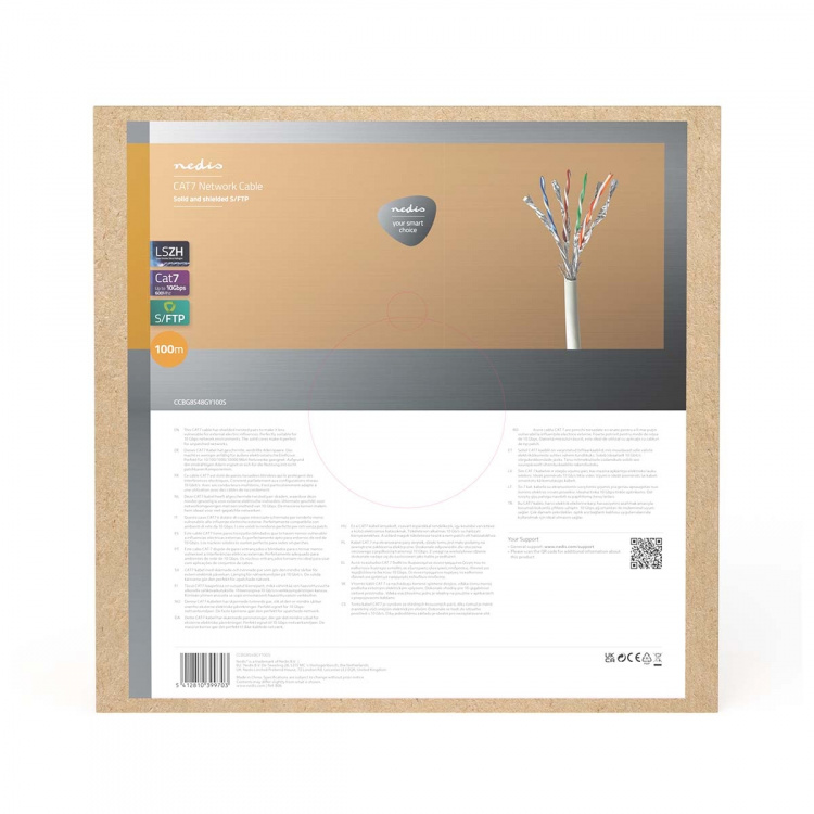 Nedis Nätverkskabel Roll | CAT7 | Fast | S/FTP | Koppar | 100.0 m | Inomhus | Rund | LSZH | Grå | Presentbox Nedis Nätverkskabel Roll | CAT7 | Fast | S/FTP | Koppar | 100.0 m | Inomhus | Rund | LSZH | Grå | Presentbox