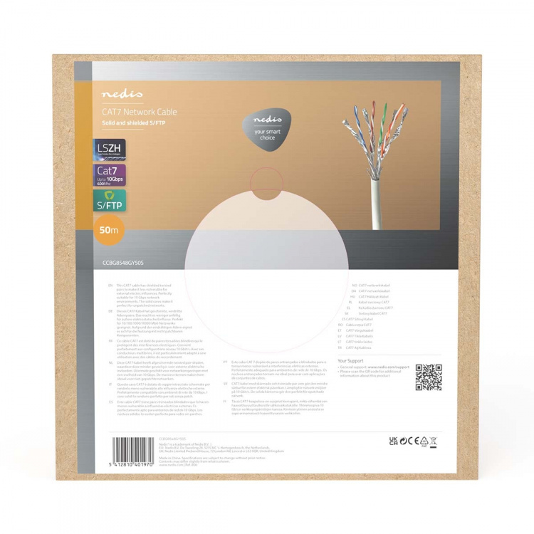 Nedis Nätverkskabel Roll | CAT7 | Fast | S/FTP | Koppar | 50.0 m | Inomhus | Rund | LSZH | Grå | Dragkorg Nedis Nätverkskabel Roll | CAT7 | Fast | S/FTP | Koppar | 50.0 m | Inomhus | Rund | LSZH | Grå | Dragkorg