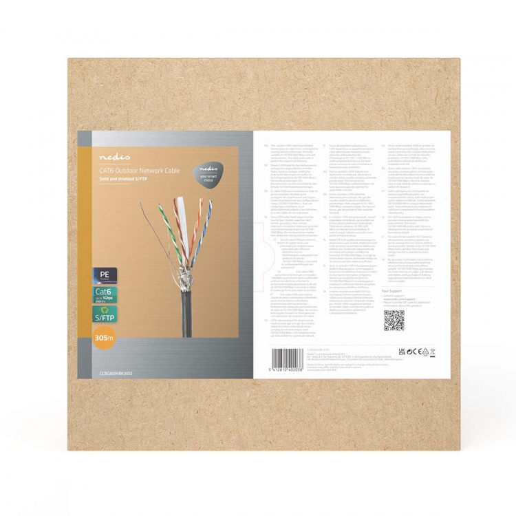 Nedis Nätverkskabel Roll | CAT6 | Fast | S/FTP | CCA | 305.0 m | Utomhus | Rund | PE | Svart | Dragkorg