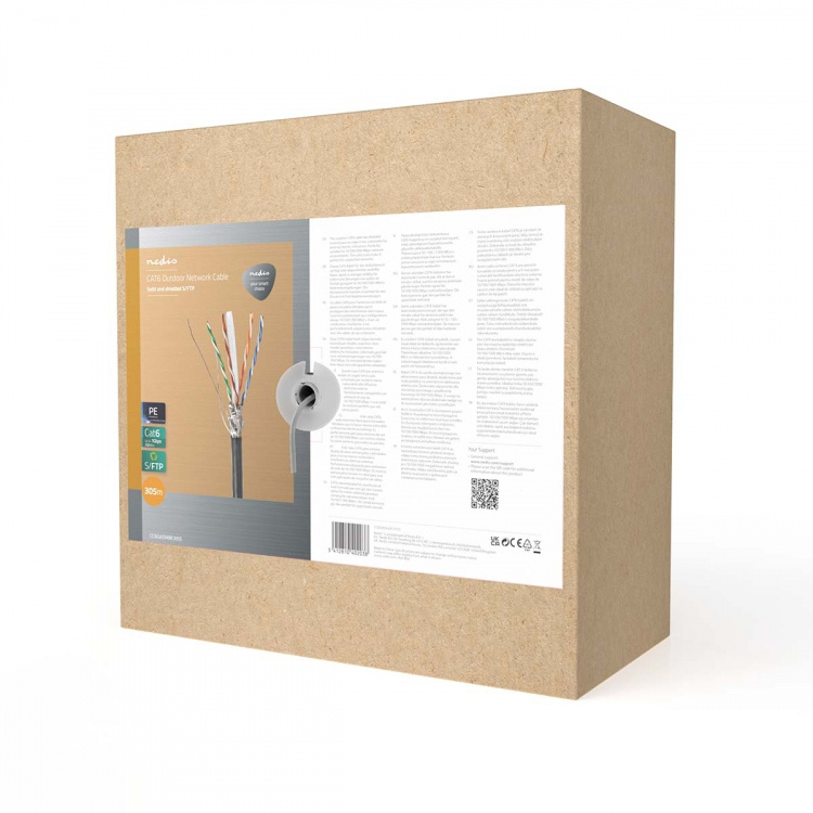 Nedis Nätverkskabel Roll | CAT6 | Fast | S/FTP | CCA | 305.0 m | Utomhus | Rund | PE | Svart | Dragkorg