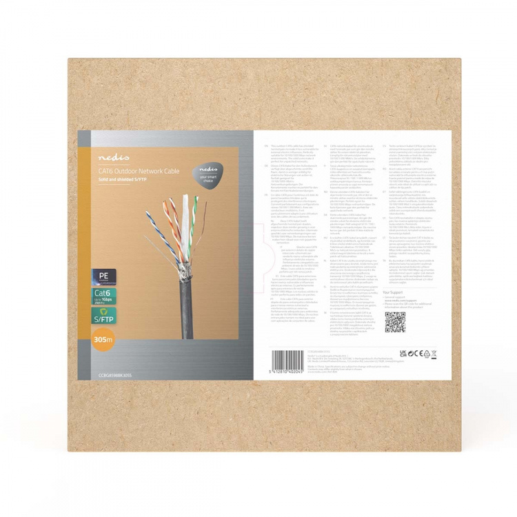 Nedis Nätverkskabel Roll | CAT6 | Fast | S/FTP | Koppar | 305.0 m | Utomhus | Rund | PE | Svart | Dragkorg Nedis Nätverkskabel Roll | CAT6 | Fast | S/FTP | Koppar | 305.0 m | Utomhus | Rund | PE | Svart | Dragkorg