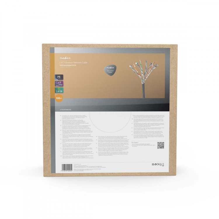 Nedis Nätverkskabel Roll | CAT7 | Fast | S/FTP | Koppar | 100.0 m | Utomhus | Rund | PE | Svart | Dragkorg