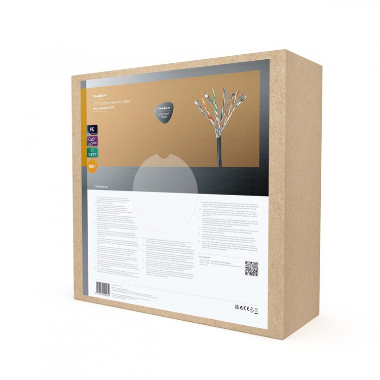 Nedis Nätverkskabel Roll | CAT7 | Fast | S/FTP | Koppar | 100.0 m | Utomhus | Rund | PE | Svart | Dragkorg