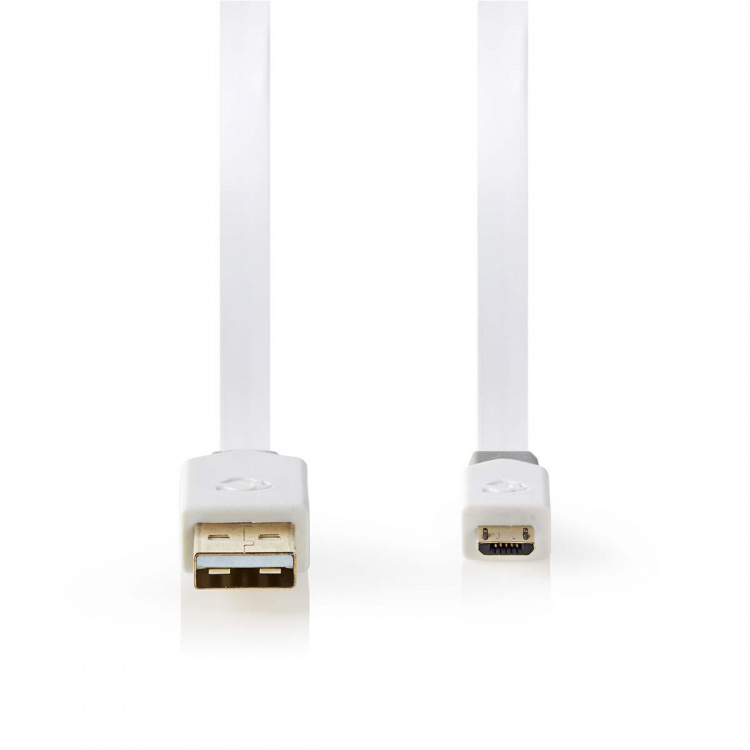 Nedis USB-kabel | USB 2.0 | USB-A Hane | USB Micro-B Hane | 480 Mbps | Guldplaterad | 1.00 m | Platt | PVC | Vit | Plastpåse Nedis USB-kabel | USB 2.0 | USB-A Hane | USB Micro-B Hane | 480 Mbps | Guldplaterad | 1.00 m | Platt | PVC | Vit | Plastpåse