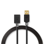 Nedis USB-kabel | USB 2.0 | USB-A Hane | USB-A Hona | 480 Mbps | Guldplaterad | 3.00 m | Rund | PVC | Antracit | Låda