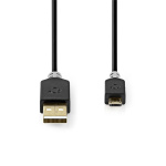 Nedis USB-kabel | USB 2.0 | USB-A Hane | USB Micro-B Hane | 480 Mbps | Guldplaterad | 1.00 m | Rund | PVC | Antracit | Låda