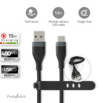Nedis USB-kabel | USB 2.0 | USB-A Hane | USB-C™ Hane | 15 W | 480 Mbps | Nickelplaterad | 1.50 m | Rund | Silikon | Svart | Låda