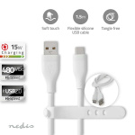 Nedis USB-kabel | USB 2.0 | USB-A Hane | USB-C™ Hane | 15 W | 480 Mbps | Nickelplaterad | 1.50 m | Rund | Silikon | Vit | Låda