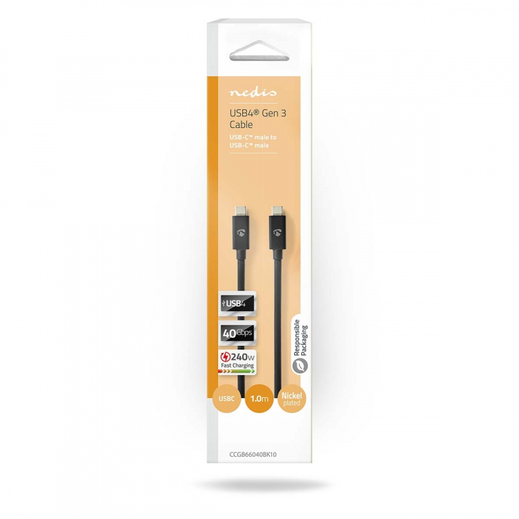 Nedis USB-kabel | USB 4.0 Gen 3x2 | USB-C™ Hane | USB-C™ Hane | 240 W | 8K@60Hz | 40 Gbps | Nickelplaterad | 1.00 m | Rund | PVC | Svart | Låda