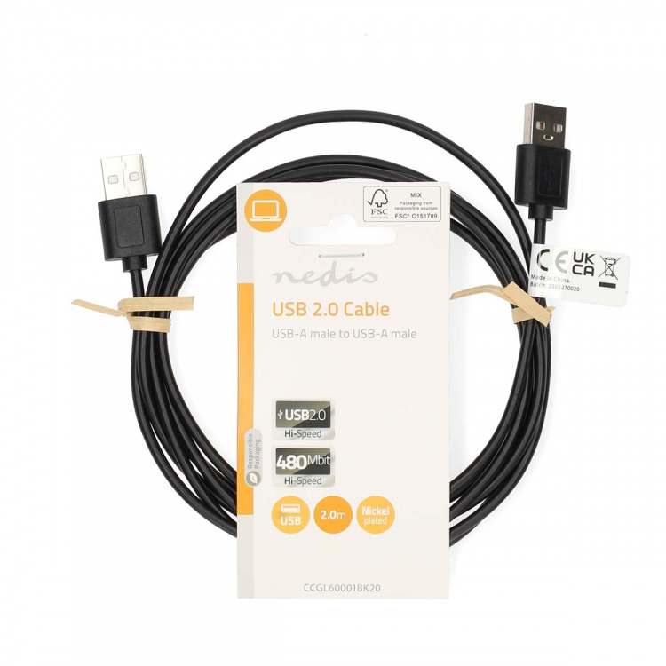 Nedis USB-kabel | USB 2.0 | USB-A Hane | USB-A Hane | 480 Mbps | Nickelplaterad | 2.00 m | Rund | PVC | Svart | Label Nedis USB-kabel | USB 2.0 | USB-A Hane | USB-A Hane | 480 Mbps | Nickelplaterad | 2.00 m | Rund | PVC | Svart | Label