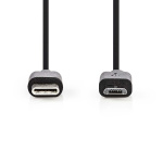 Nedis USB-kabel | USB 2.0 | USB-C™ Hane | USB Micro-B Hane | 60 W | 480 Mbps | Nickelplaterad | 1.00 m | Rund | PVC | Svart | Label