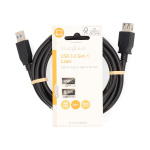 Nedis USB-kabel | USB 3.2 Gen 1 | USB-A Hane | USB-A Hona | 5 Gbps | Nickelplaterad | 2.00 m | Rund | PVC | Svart | Label Nedis USB-kabel | USB 3.2 Gen 1 | USB-A Hane | USB-A Hona | 5 Gbps | Nickelplaterad | 2.00 m | Rund | PVC | Svart | Label