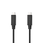 Nedis USB-kabel | USB 3.2 Gen 2 | USB-C™ Hane | USB-C™ Hane | 240 W | 8K@30Hz | 20 Gbps | Nickelplaterad | 1.00 m | Rund | PVC | Svart | Label