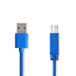 Nedis USB-kabel | USB 3.2 Gen 1 | USB-A Hane | USB-B Hane | 5 Gbps | Nickelplaterad | 3.00 m | Rund | PVC | Blå | Kuvert Nedis USB-kabel | USB 3.2 Gen 1 | USB-A Hane | USB-B Hane | 5 Gbps | Nickelplaterad | 3.00 m | Rund | PVC | Blå | Kuvert
