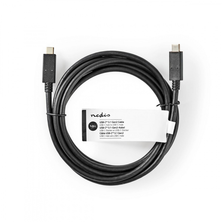 Nedis USB-kabel | USB 3.2 Gen 2 | USB-C™ Hane | USB-C™ Hane | 15 W | 10 Gbps | Nickelplaterad | 1.00 m | Rund | PVC | Svart | Tag