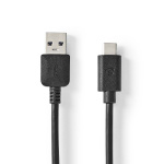 Nedis USB-kabel | USB 3.2 Gen 1 | USB-A Hane | USB-C™ Hane | 60 W | 5 Gbps | Nickelplaterad | 2.00 m | Rund | PVC | Svart | Låda