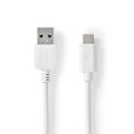 Nedis USB-kabel | USB 3.2 Gen 1 | USB-A Hane | USB-C™ Hane | 60 W | 5 Gbps | Nickelplaterad | 1.00 m | Rund | PVC | Vit | Låda