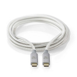 Nedis USB-kabel | USB 3.2 Gen 2x2 | USB-C™ Hane | USB-C™ Hane | 100 W | 4K@60Hz | 20 Gbps | Guldplaterad | 2.00 m | Rund | Flätad / Nylon | Silver | Kartong med täckt fönster Nedis USB-kabel | USB 3.2 Gen 2x2 | USB-C™ Hane | USB-C™ Hane | 100 W | 4K@60Hz | 20 Gbps | Guldplaterad | 2.00 m | Rund | Flätad / Nylon | Silver | Kartong med täckt fönster