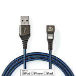 Nedis USB-kabel | USB 2.0 | Apple Lightning, 8-stifts | USB-A Hane | 12 W | 480 Mbps | Nickelplaterad | 1.00 m | Rund | Flätad / Nylon | Blå / Svart | Kartong med täckt fönster