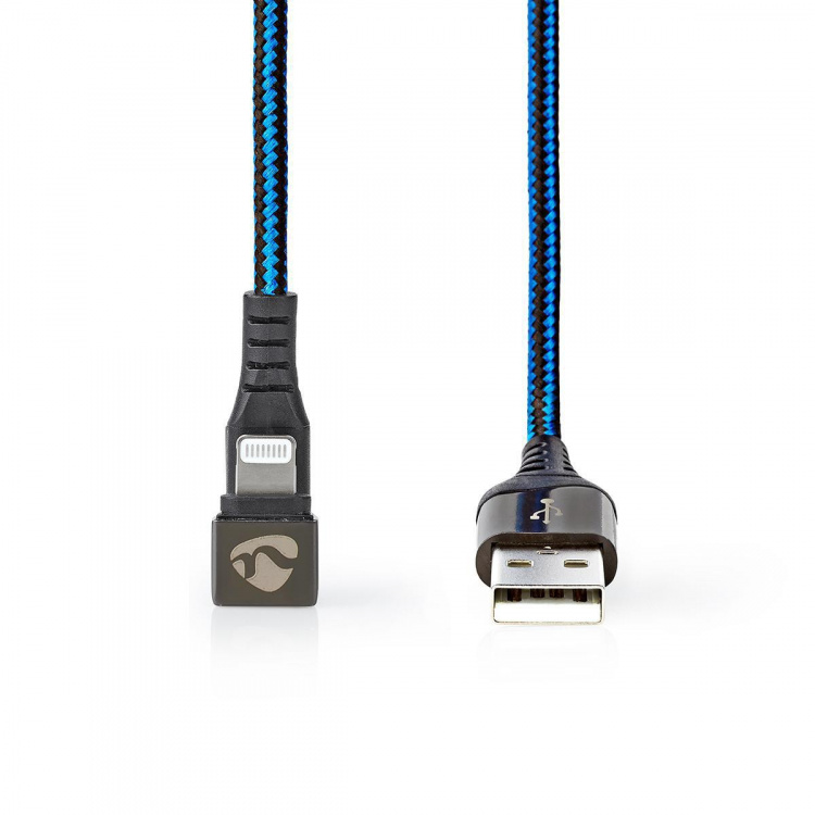 Nedis USB-kabel | USB 2.0 | Apple Lightning, 8-stifts | USB-A Hane | 12 W | 480 Mbps | Nickelplaterad | 1.00 m | Rund | Flätad / Nylon | Blå / Svart | Kartong med täckt fönster