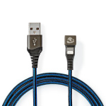 Nedis USB-kabel | USB 2.0 | Apple Lightning, 8-stifts | USB-A Hane | 12 W | 480 Mbps | Nickelplaterad | 1.00 m | Rund | Flätad / Nylon | Blå / Svart | Kartong med täckt fönster