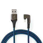 Nedis USB-kabel | USB 2.0 | Apple Lightning, 8-stifts | USB-A Hane | 12 W | 480 Mbps | Nickelplaterad | 1.00 m | Rund | Flätad / Nylon | Blå / Svart | Kartong med täckt fönster
