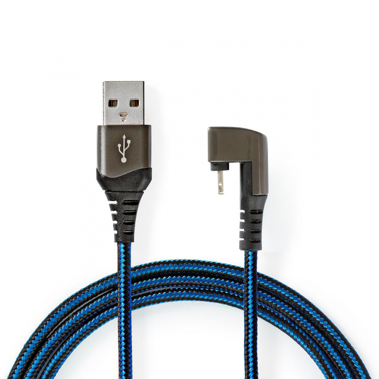 Nedis USB-kabel | USB 2.0 | Apple Lightning, 8-stifts | USB-A Hane | 12 W | 480 Mbps | Nickelplaterad | 1.00 m | Rund | Flätad / Nylon | Blå / Svart | Kartong med täckt fönster