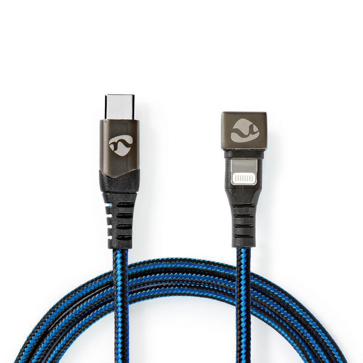 Nedis USB-kabel | USB 2.0 | Apple Lightning, 8-stifts | USB-C™ Hane | 60 W | 480 Mbps | Nickelplaterad | 1.00 m | Rund | Flätad / Nylon | Blå / Svart | Kartong med täckt fönster