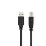 Nedis USB-kabel | USB 3.2 Gen 1 | USB-A Hane | USB-B Hane | 5 Gbps | Nickelplaterad | 2.00 m | Rund | PVC | Svart | Label