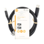 Nedis USB-kabel | USB 3.2 Gen 1 | USB-A Hane | USB-B Hane | 5 Gbps | Nickelplaterad | 2.00 m | Rund | PVC | Svart | Label