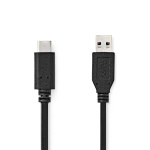 Nedis USB-kabel | USB 3.2 Gen 2 | USB-A Hane | USB-C™ Hane | 60 W | 10 Gbps | Nickelplaterad | 1.00 m | Rund | PVC | Svart | Label