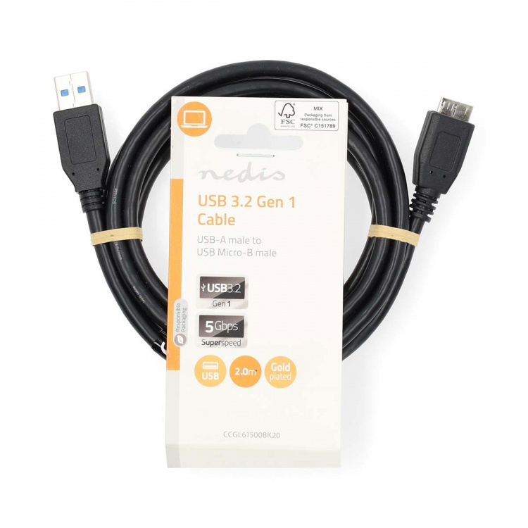 Nedis USB-kabel | USB 3.2 Gen 1 | USB-A Hane | USB Micro-B Hane | 5 Gbps | Nickelplaterad | 2.00 m | Rund | PVC | Svart | Label Nedis USB-kabel | USB 3.2 Gen 1 | USB-A Hane | USB Micro-B Hane | 5 Gbps | Nickelplaterad | 2.00 m | Rund | PVC | Svart | Label