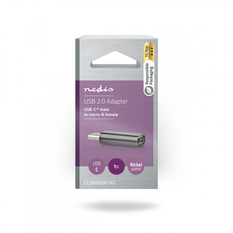 Nedis USB-C™ Adapter | USB 2.0 | USB-C™ Hane | USB Micro-B Hona | 480 Mbps | Rund | Guldplaterad | Antracit | Låda Nedis USB-C™ Adapter | USB 2.0 | USB-C™ Hane | USB Micro-B Hona | 480 Mbps | Rund | Guldplaterad | Antracit | Låda