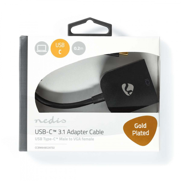 Nedis USB-C™ Adapter | USB 3.2 Gen 1 | USB-C™ Hane | VGA hona 15p | 1920x1200 | 0.20 m | Rund | Guldplaterad | PVC | Antracit | Window Box med Euro Lock