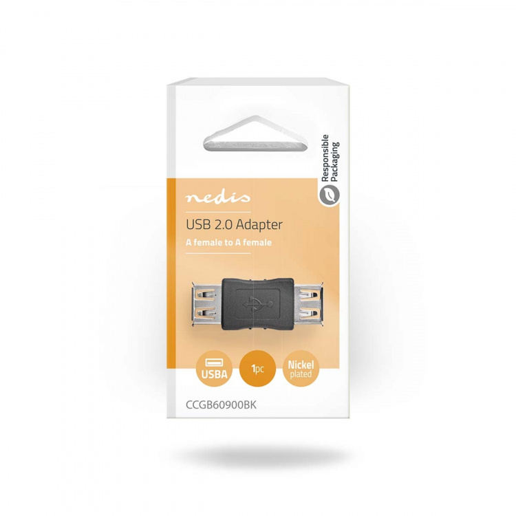 Nedis USB-A Adapter | USB 2.0 | USB-A Hona | USB-A Hona | 480 Mbps | Rund | Nickelplaterad | PVC | Svart | Låda Nedis USB-A Adapter | USB 2.0 | USB-A Hona | USB-A Hona | 480 Mbps | Rund | Nickelplaterad | PVC | Svart | Låda