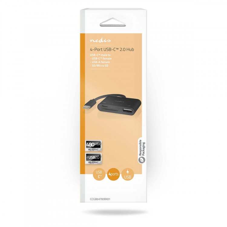 Nedis USB-hubb | 1x USB-C™ | 1x USB A / 1x USB-C™ | 4-Port port(s) | USB 2.0 | USB ström | SD & MicroSD